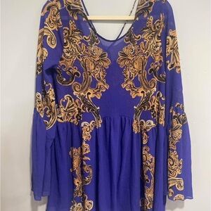 Free People Royal Blue and Gold Dress